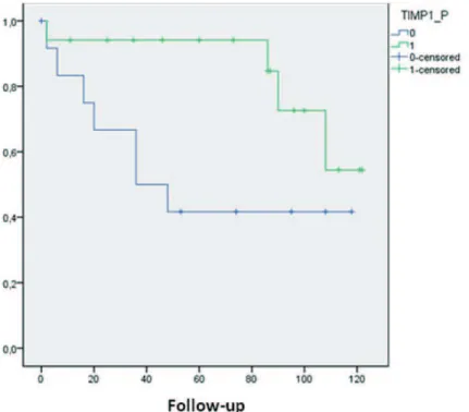 Figure 3 - Kaplan-Meir curve of biochemical recurrence-free survival according to TIMP-1 immune-expression