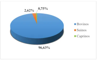 Gráfico 1 – Distribuição do nº total de casos observados de acordo com as diferentes espécies (Fr, %,  n=534) 