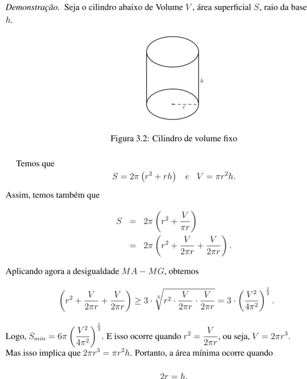 Figura 3.2: Cilindro de volume fixo Temos que