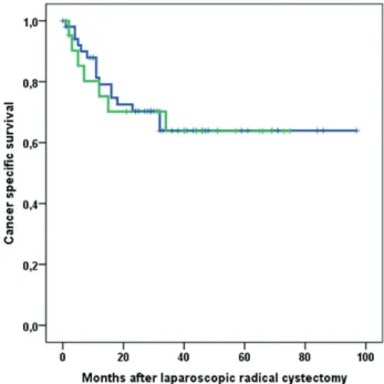 Figure 1 – B) Cancer specific survival for laparoscopic  radical cystectomy for younger vs