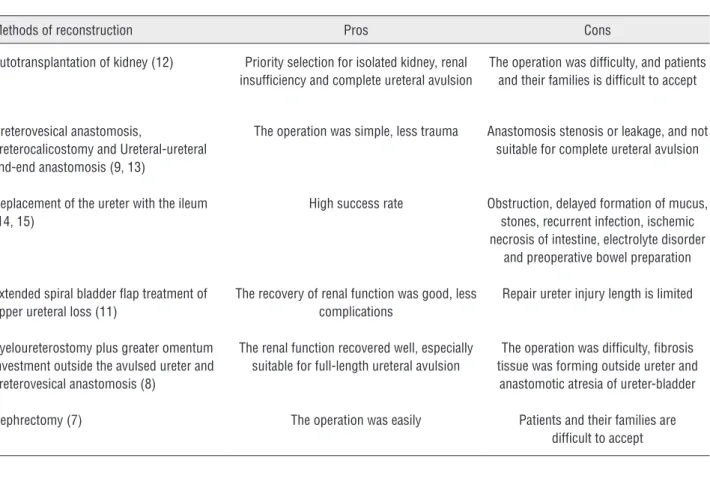 Table 1 - The pros and cons of all treatment options in the management of ureteral avulsion.