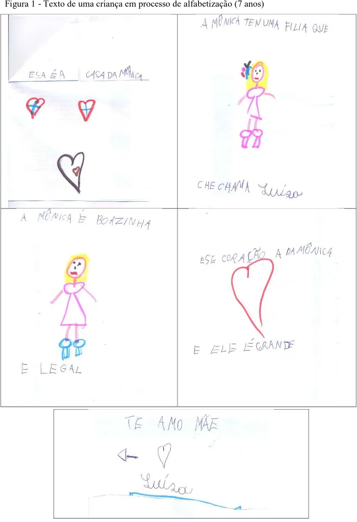 Figura 1 - Texto de uma criança em processo de alfabetização (7 anos) 