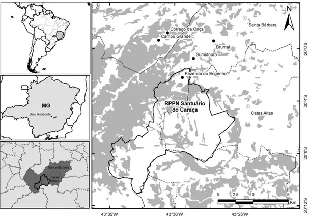 Figura 1: Mapa demonstrativo da localização geográfica do RPPN Santuário Serra do Caraça, 