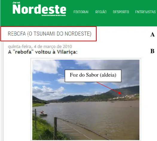 Figura 10 - (a) Notícia do Semanário Regional “Jornal do Nordeste” referente à cheia  de 2010; (b) Notícia do blog “Torre.Moncorvo”10 referente à cheia de 2010.