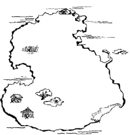 Figure 1.2: Fictional map depicting 7 distinct landmarks used in Kosslyn et al’s (1978) experiment  (Retrieved from Kosslyn et al., 1978) 