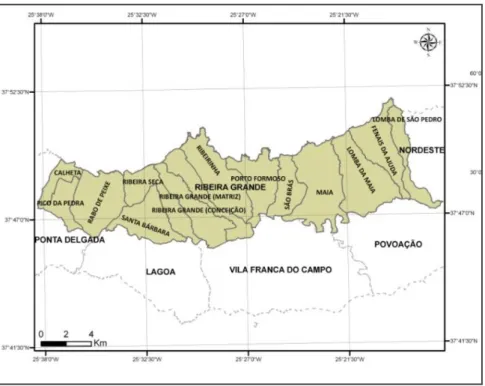 Fig. 11 – Mapa do Concelho da Ribeira Grande .  Produção cartográfica de Nuno Martins, 2011