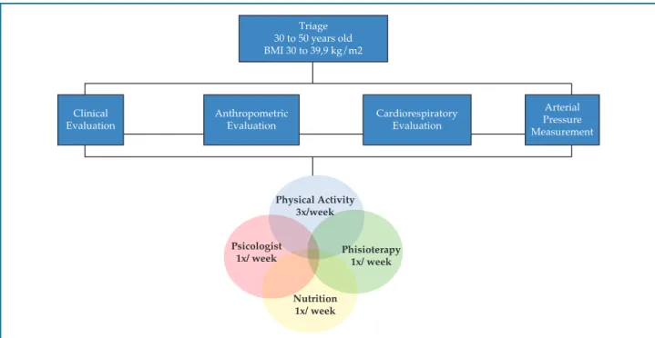 Figure 1 – Organization chart of the course of the participants during the study. Beginning for screening, evaluations and interdisciplinary treatment  (interventions)