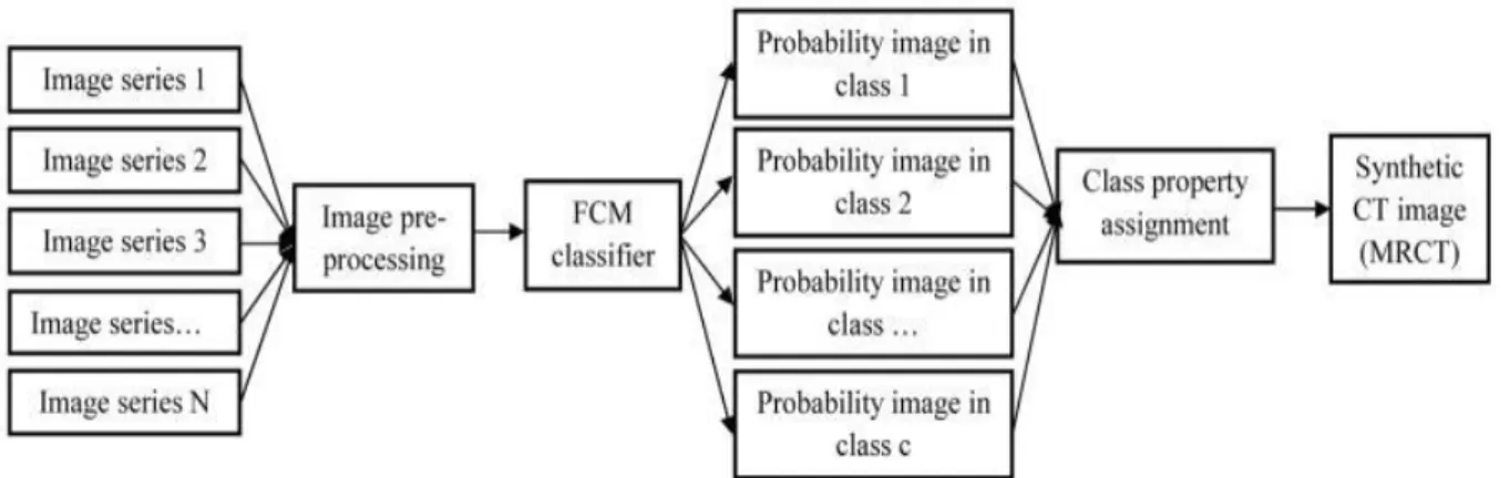 Figure 2.8 – Illustration of the workflow of pseudo-CT generation using a fuzzy c-means algorithm [21]