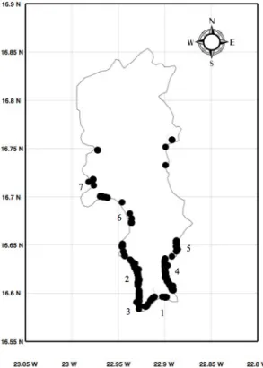 Fig. 1 . Locations of all loggerhead turtle activities  registered during the 2009 nesting season in Sal island,  Cape Verde (1