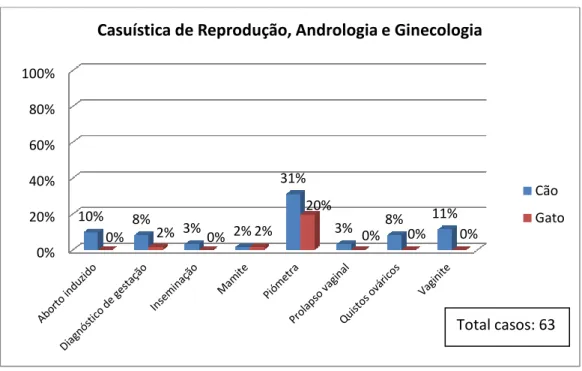 Gráfico 14 - Percentagem dos vários tipos de afecções da área de reprodução, andrologia e ginecologia