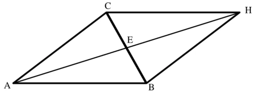 Figura 9  – Triângulo ABC com prolongamento de AE até AH Somando as três inequações teremos 