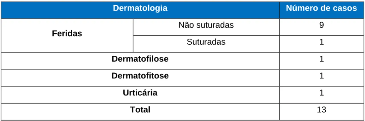 Tabela 2 - Distribuição da casuística referente às afeções dermatológicas. 