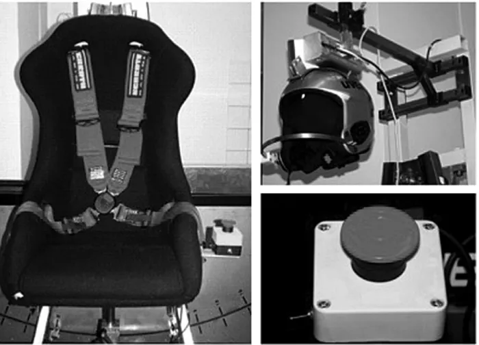 Fig. 3 Image of the 3D- trunk-excursion chair with a 4-point seat belt by Recaro (left)