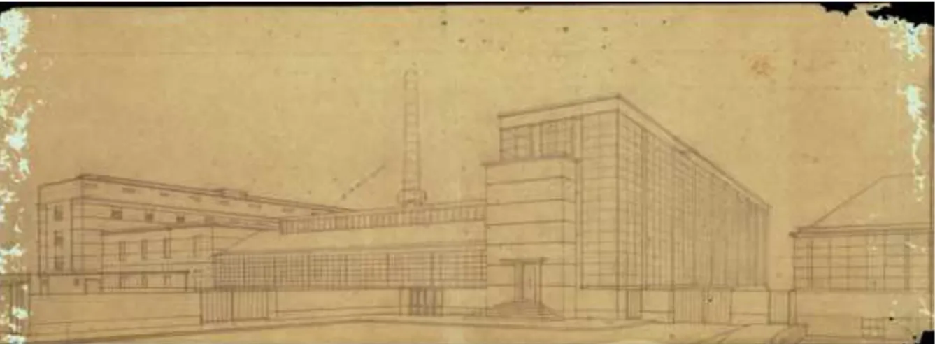 FIGURA 10 – Perspectiva do complexo da fábrica Fagus desenhada por Gropius e Meyer por volta de 1914  FONTE: Unesco, 2009 