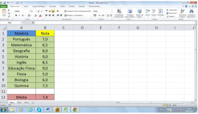 Figura 5.4: exemplo no excel com a função média 