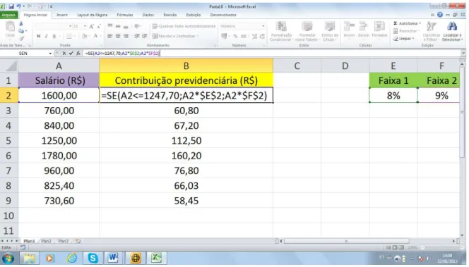 Figura 5.5: exemplo no excel com a função se 