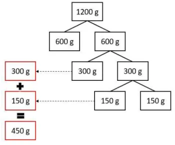 Figura 3.4 - Esquema da quantidade de quarteamentos realizados até obtenção da massa pretendida