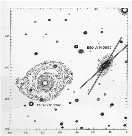 Figura 3.4: Posicionamento das fendas em ESO-LV 5100550. Ao leste est´a sua compan- compan-heira ESO-LV 5100560.