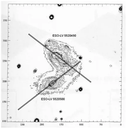 Figura 3.5: Posicionamento das fendas em ESO-LV 5520490 (norte) e ESO-LV 5520500 (sul).