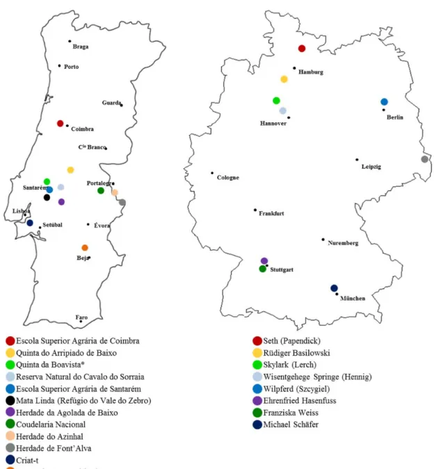 Figure 3 - Geographic distribution of Portuguese (left) and German (right) Sorraia horse  breeders