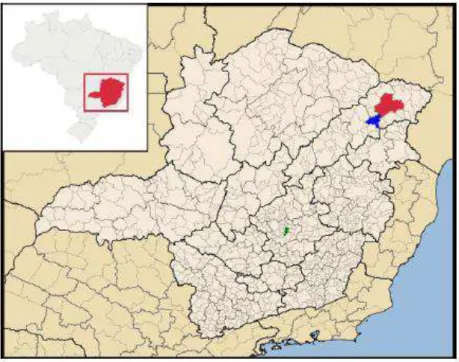 FIGURA 3  – Localização geográfica dos municípios de Ponto dos   Volantes e Jequitinhonha em relação à cidade de Belo Horizonte