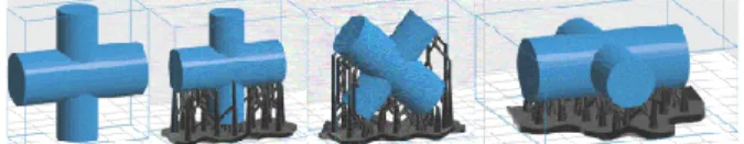 Figure 1: Original model and different orientations requiring different support structures [5]