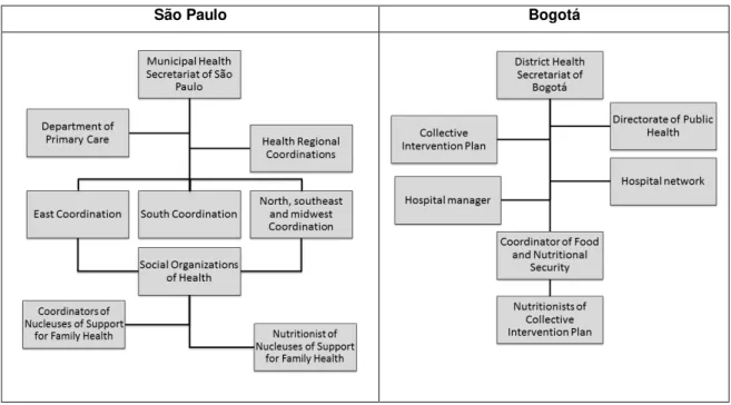 Figure 1. Flowchart traveled for mapping the location of nutritionists who work in Primary Health Care in São  Paulo and Bogotá, 2012