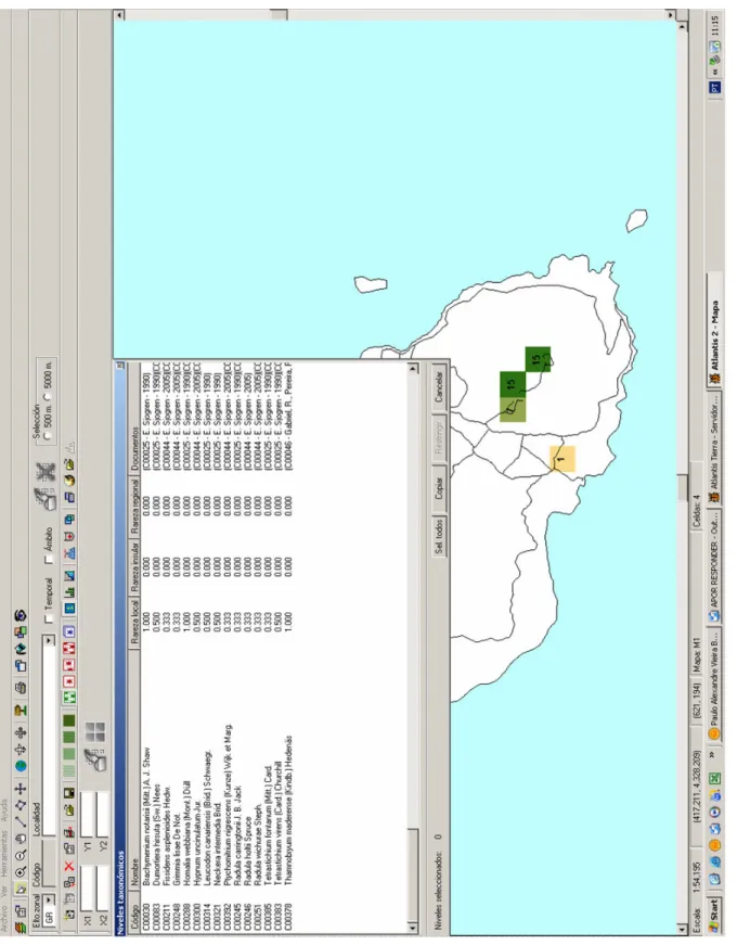 Figure 4. Data analysis window of ATLANTIS Tierra 2.0, in which it is possible to observe the number of bryophyte species in the European Red List present  in caves from Graciosa Island (Azores)