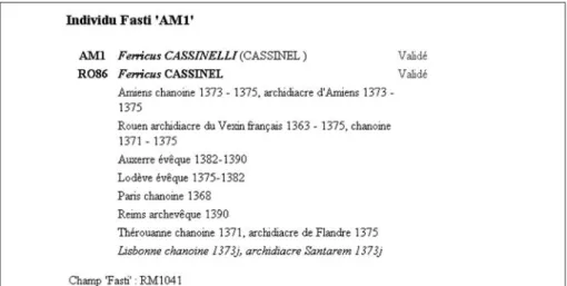 Figure 5: La notice de synthèse correspondant à «l'Individu Fasti» Ferry Cassinel
