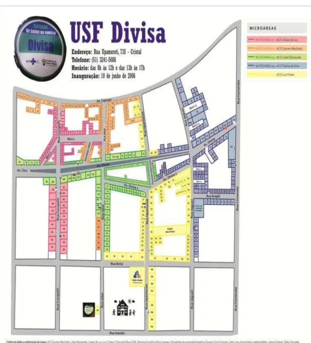 Figure 2. Map of the territory of the Divisa Family Care Unit, Glória-Cruzeiro-Cristal District,  Porto Alegre, Rio Grande do Sul