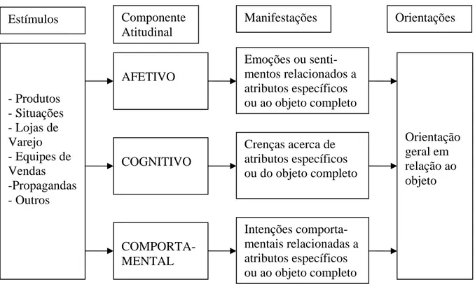 FIGURA 2 - Componentes e manifestações da atitude  FONTE: adaptado de HAWKINS et al., 2007, p