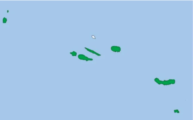 Figura 2: Distribuição de Viburnum treleasei Gand. no arquipélago dos Açores                                     (fonte: www.azoresbioportal.angra.uac.pt) 