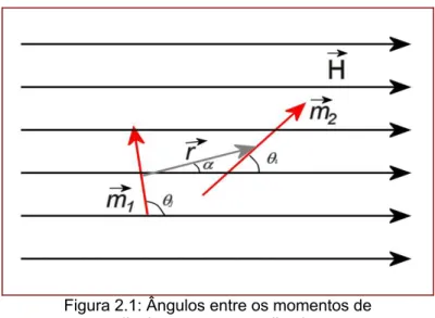 Figura 2.1: Ângulos entre os momentos de  dipolos e o campo aplicado. 