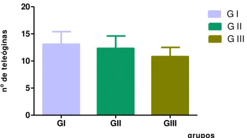 Figura  11-  Contagens  médias  de  fêmeas  de  R.  microplus,  ≥ a 4,5 mm de comprimento, em  bezerros dos grupos controle (GI), tratados com bioterápico 6 CH (GII) e com eugenol a 5%  pour on (GIII) do 21º até o 41º dia após a infestação artificial