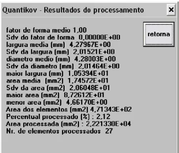 Figura 4.13: Resumo dos dados processados pelo programa Quantikov. 