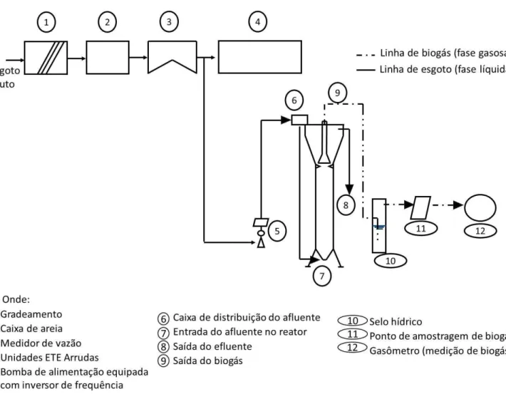 Figura 4.5 - Layout da configuração do aparato experimental - reator UASB piloto 