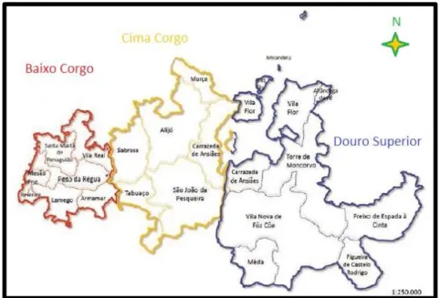 Figura 1 - Mapa das três sub-regiões da RDD (adaptado de ADVID, 2015) 