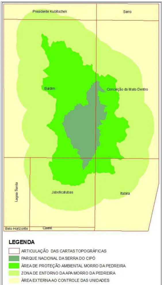 FIGURA 8  – Articulação das Cartas Topográficas IBGE (escalas 1:50.000 e 1:100.000) sobre a  região estudada