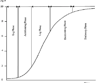 Figure  2.  The  microbial  growth  curve,  with  Log  N  (logarithmic  number  of  microorganisms) as a function of time