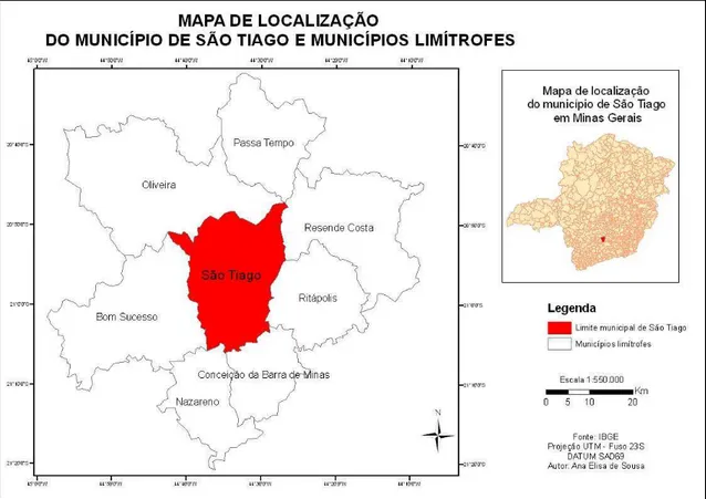 Figura 1  – Mapa de localização do município de São Tiago e municípios limítrofes. 