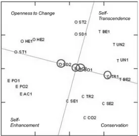 Fig. 4 Value data of Brazilian children: Strong confirmatory MDS, enforcing regional  restrictions (Borg et al., 2011); N = 182, Stress-1 = 0.282