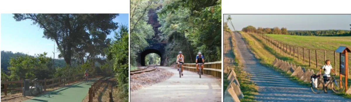 Fig. 2.5. - a) Ecopista do Dão; b) York County Heritage Rail Trail EUA; c) EuroVelo 