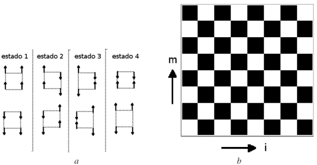 Figura 3.1: a )configurações possíveis de plaquetas,para jx=jy o tipo 4 representa configurações proibídas