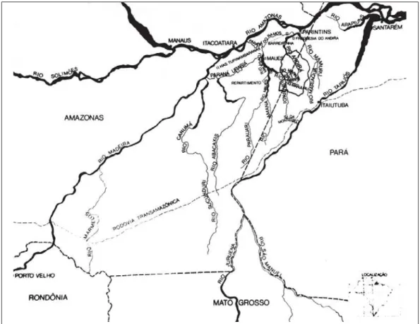 Figure 1: Territory of the Sateré-Mawé demarcared in 1982 (Lorenz, 1992, p.23)