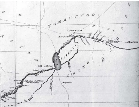 Figure 3: The itinerary of Mungo Park’s second trip to Africa, which shows the region of the Boussa rapids, where the physician and explorer was killed in 1805 (Royal Geographical Society)