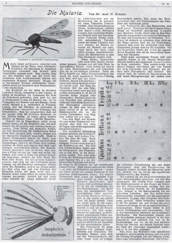 Figure 3: Malaria was the theme of an article in a scientific publication, written by the physician H