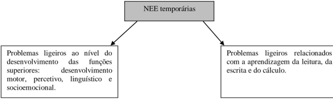 Figura 3 - Tipos de NEE temporárias (adaptado de Correia, 1999, p.53) 