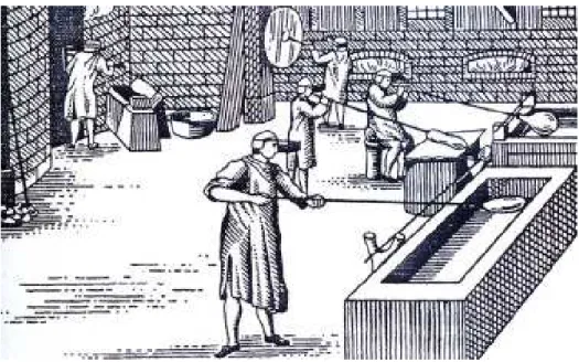 Figura 4.4-Processo de produção de vidros para janela no ano de 1800                                      (http//:www.pilkington.com) 