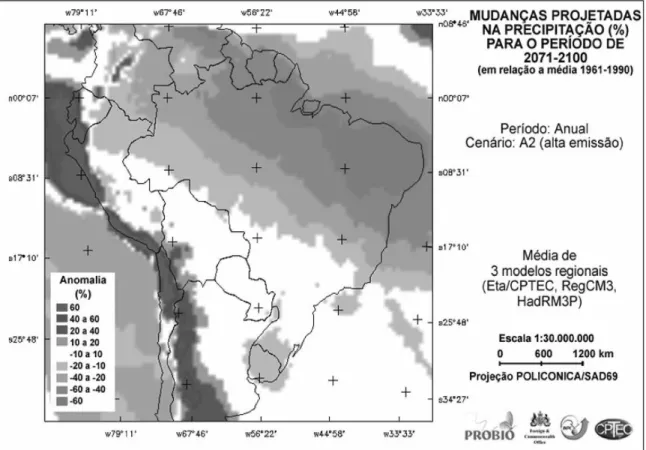 Figura 1: Cenários climáticos regionalizados para o Brasil (Inpe, 2007b)