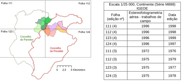 Figura 3 – Cartograma das freguesias pelas quais se repartem as cidades de Paredes e Penafiel 